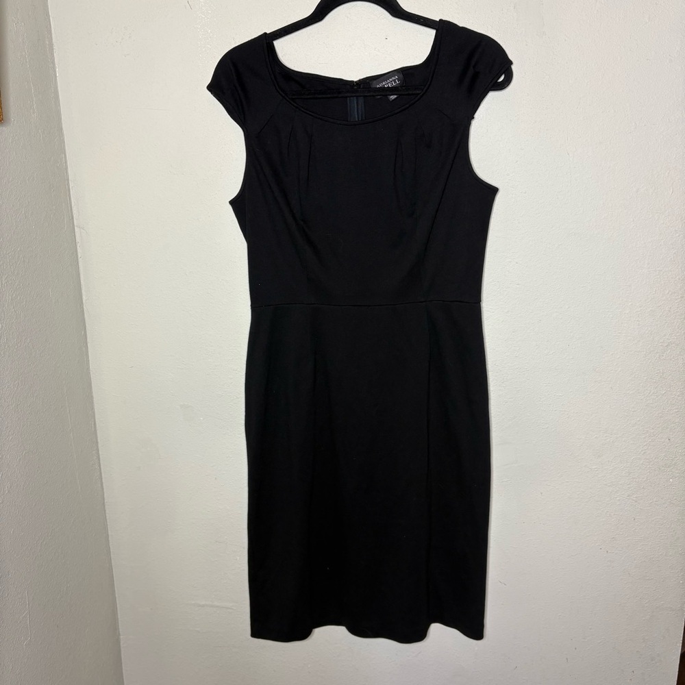 Adrianna Papell Black Cap-Sleeve Midi Sheath Dress Size 12